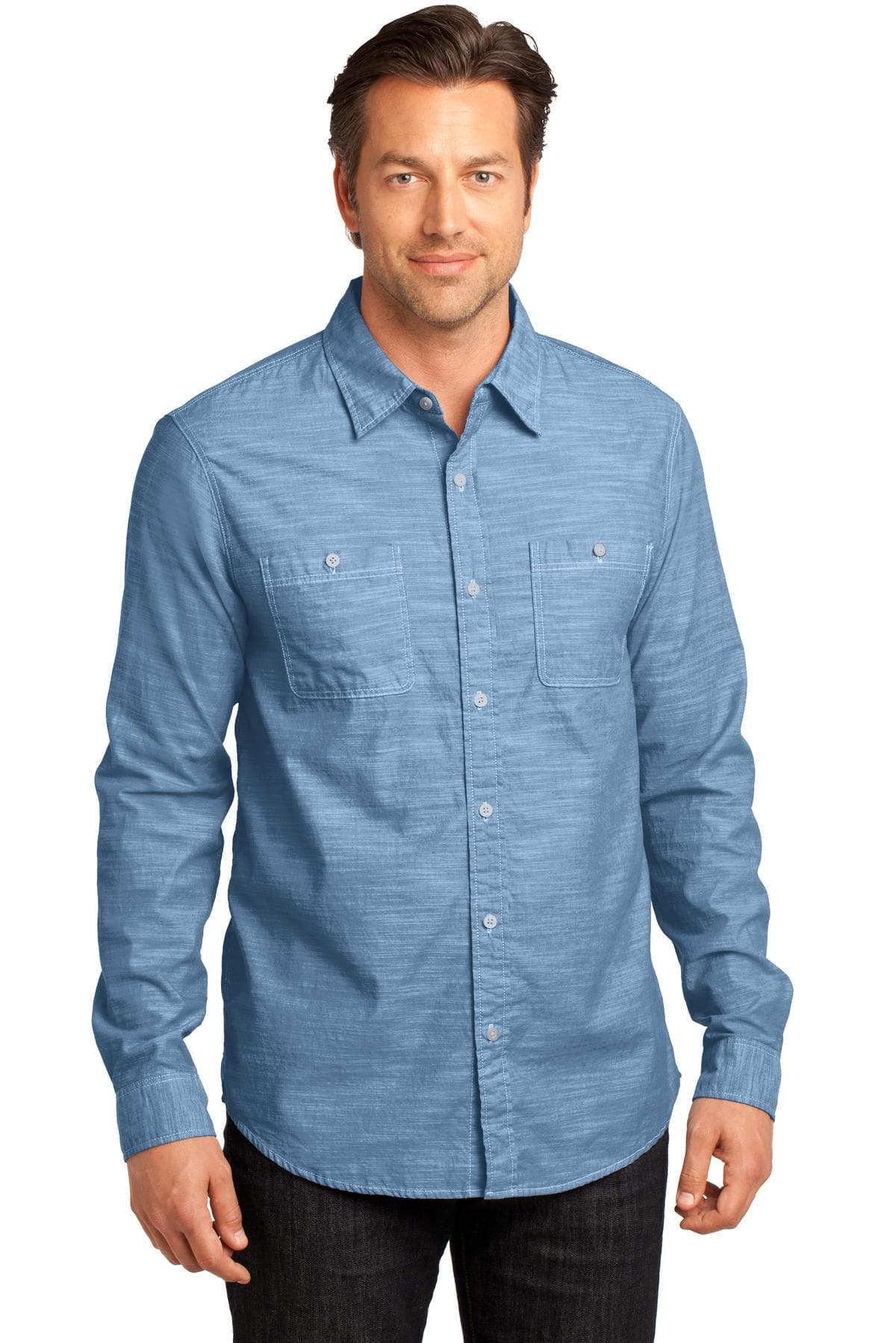 DISCONTINUED District Made - Mens Long Sleeve Washed Woven Shirt. DM3800