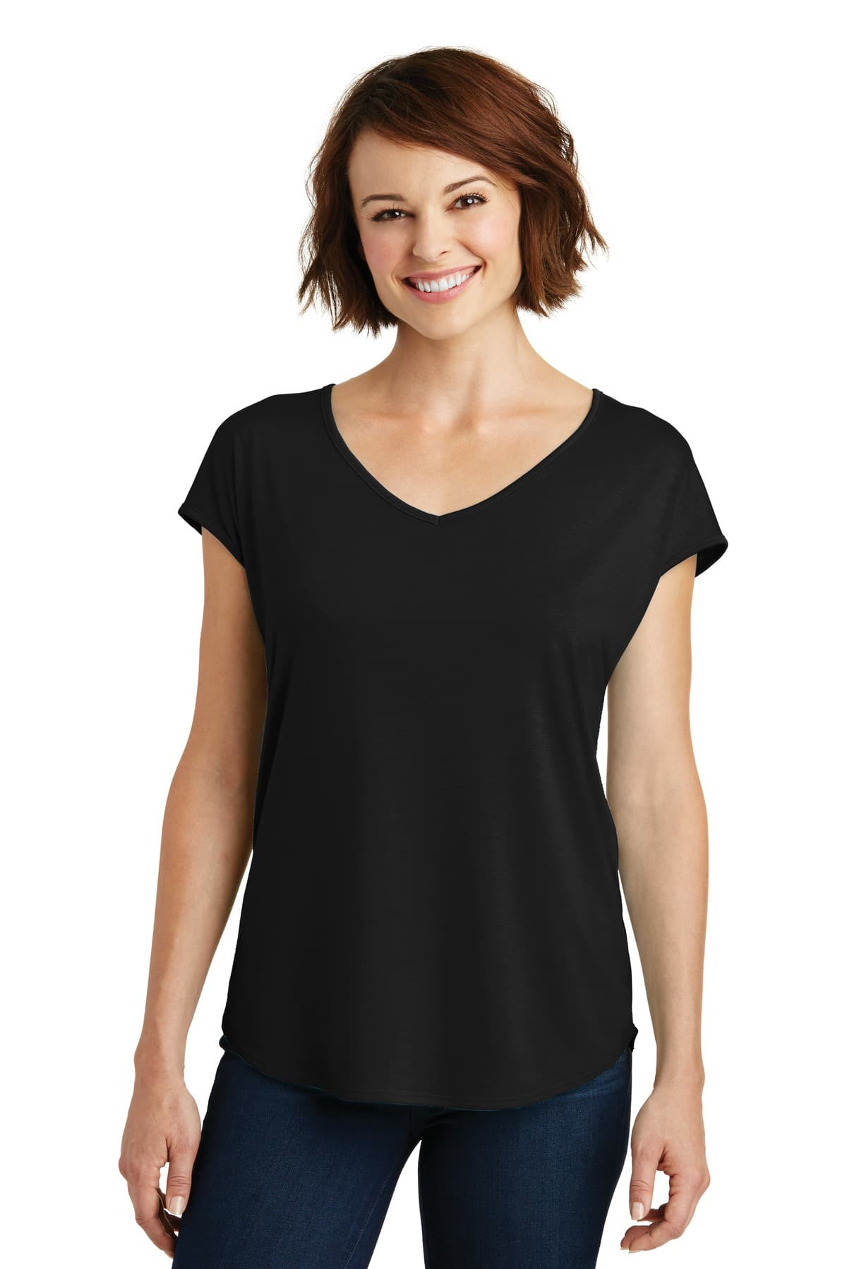 DISCONTINUED District  Women's Drapey Cross-Back Tee. DM416