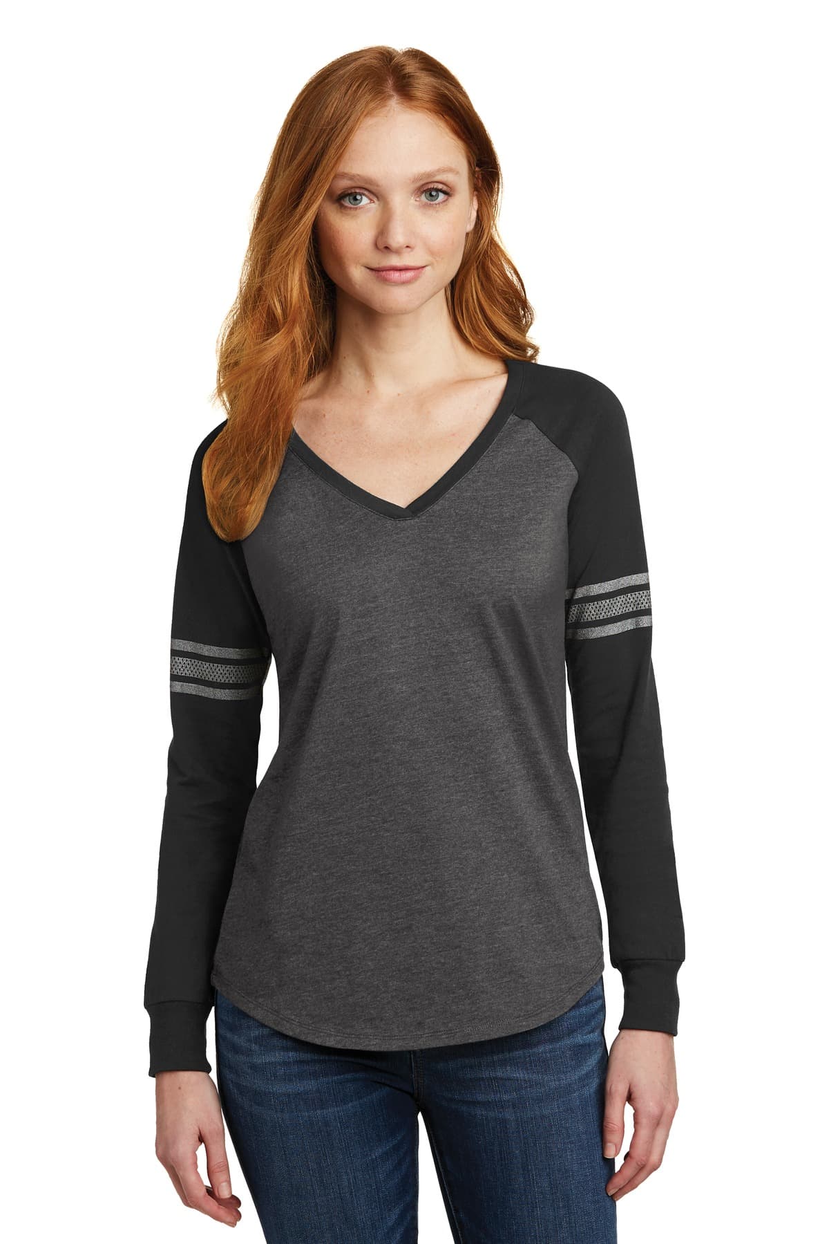 DISCONTINUED District  Women's Game Long Sleeve V-Neck Tee. DM477