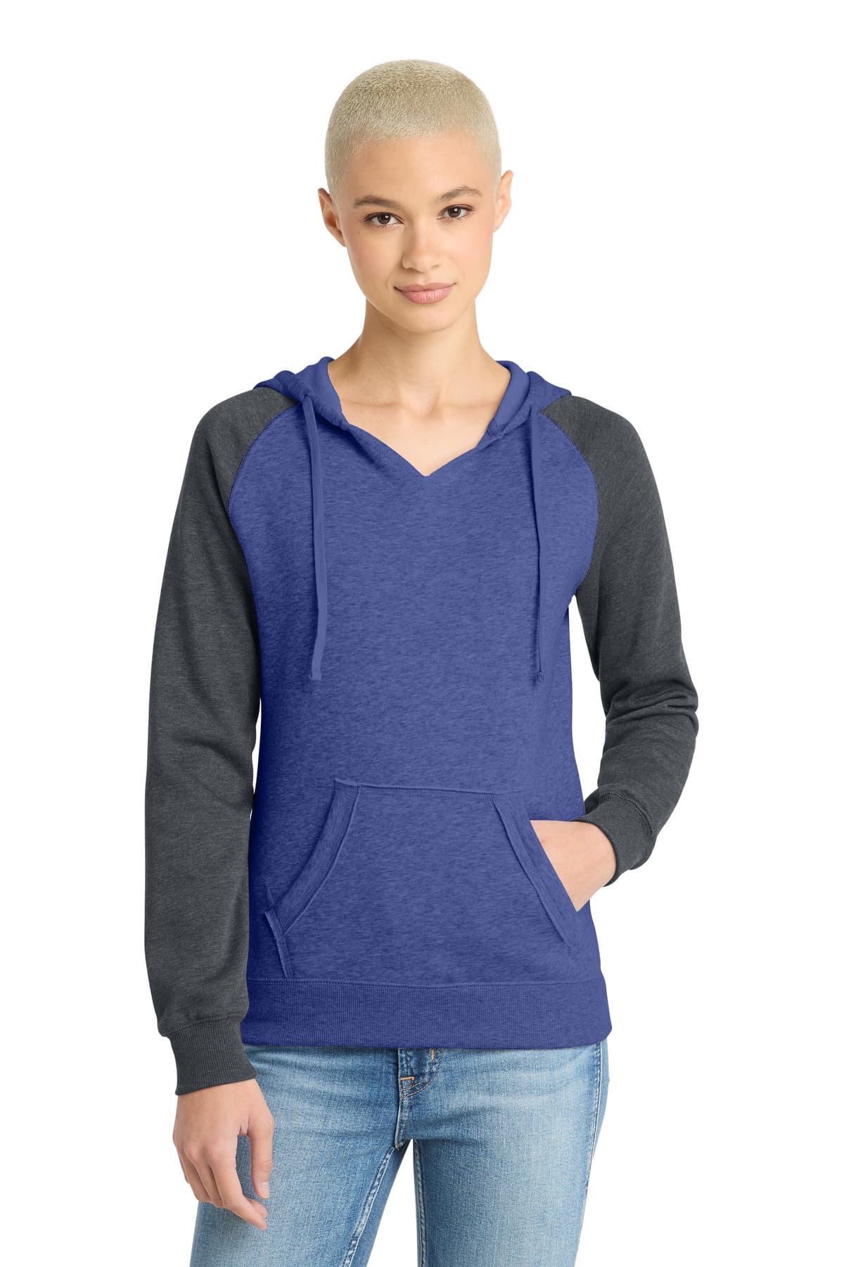 District Women's Lightweight Fleece Raglan Hoodie.  DT296