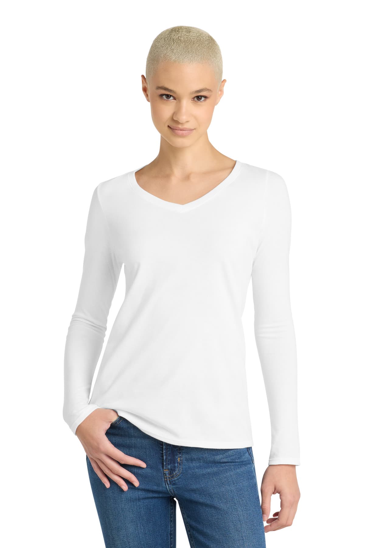 DISCONTINUED District  Women's Very Important Tee  Long Sleeve V-Neck. DT6201