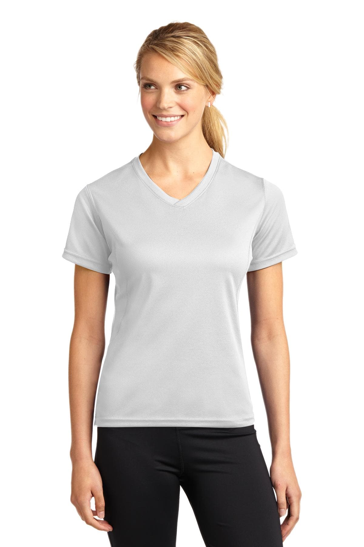 DISCONTINUED Sport-Tek Dri-Mesh Ladies V-Neck T-Shirt.  L468V