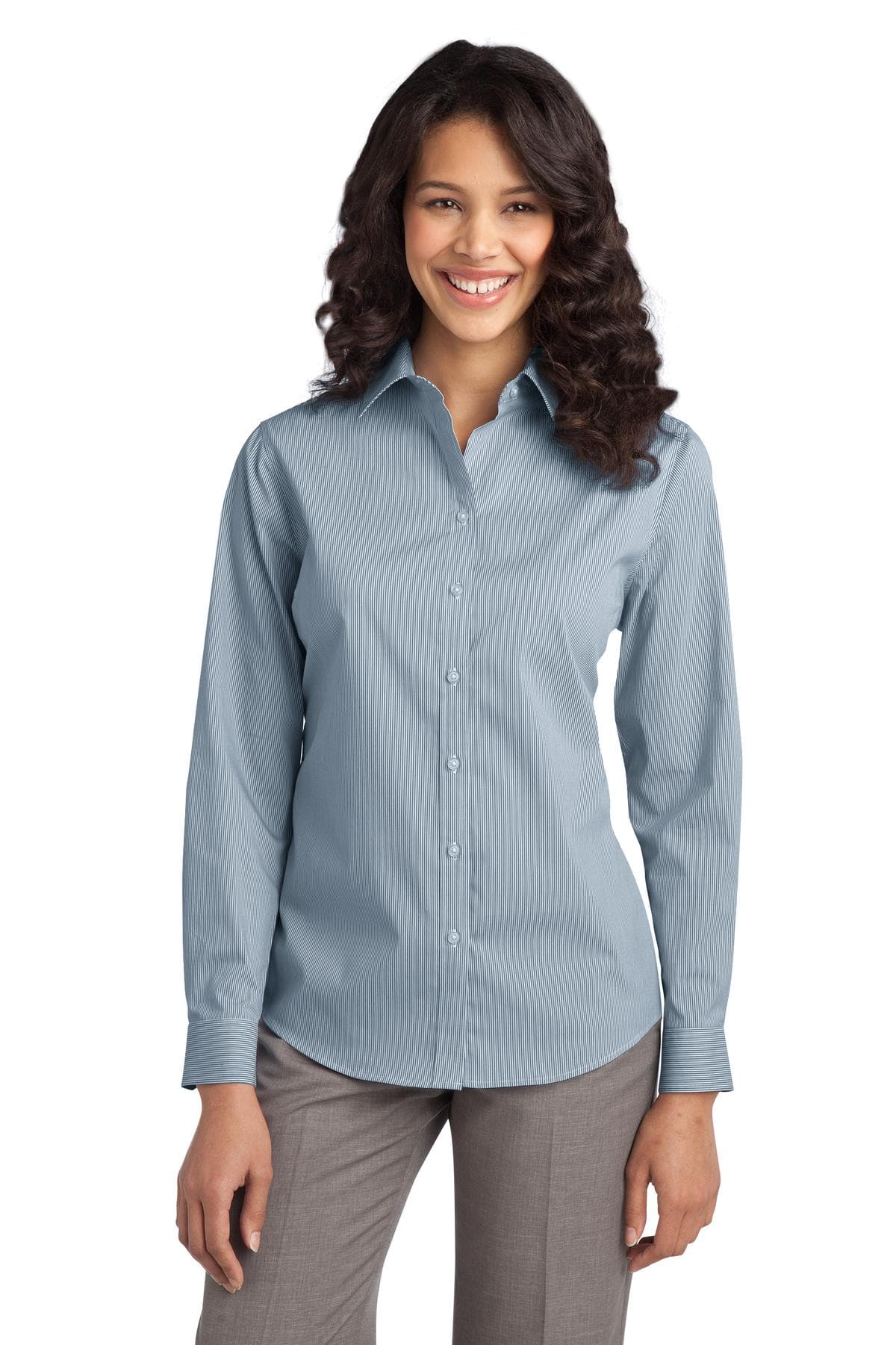 DISCONTINUED Port Authority Ladies Fine Stripe Stretch Poplin Shirt. L647