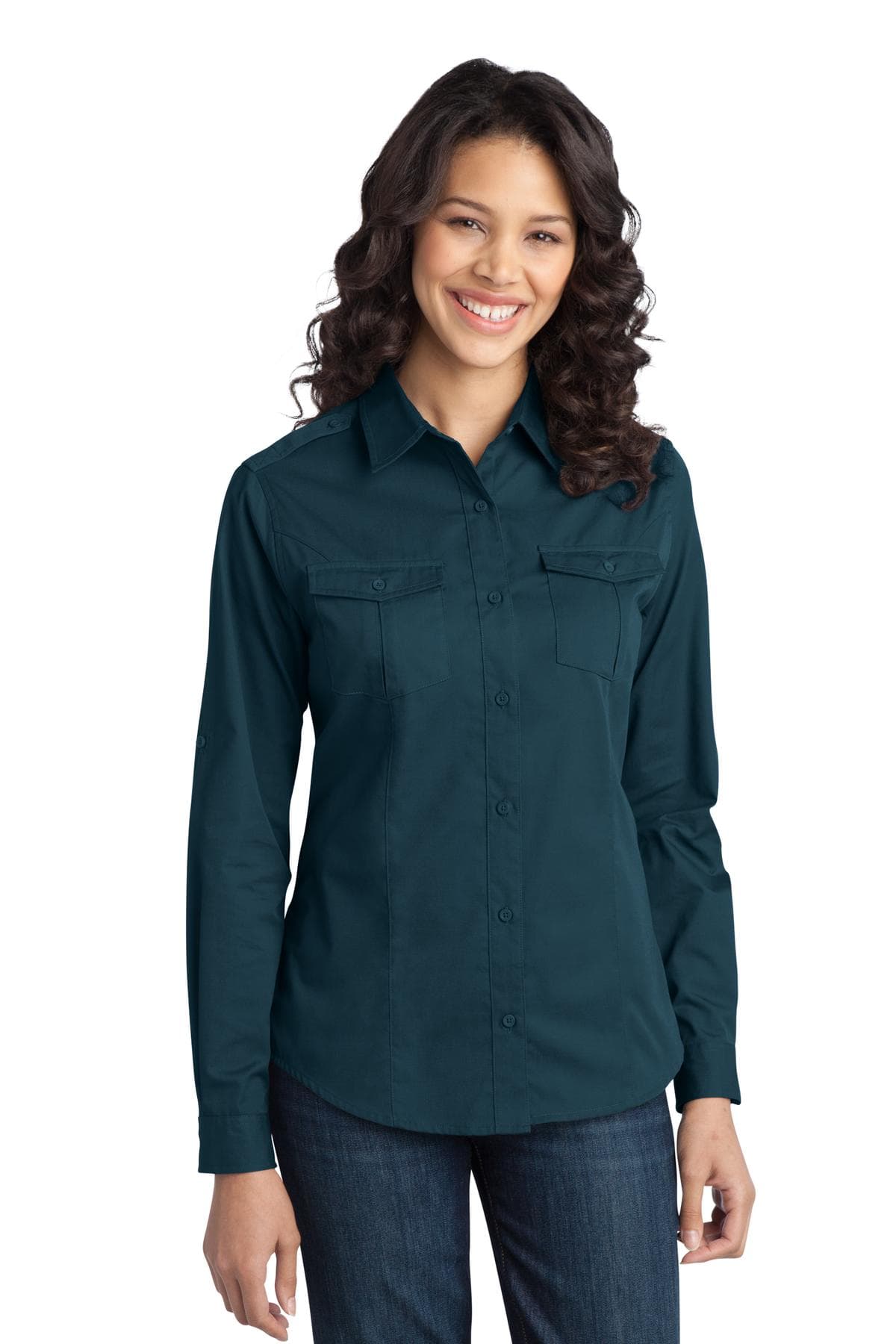 DISCONTINUED Port Authority Ladies Stain-Release Roll Sleeve Twill Shirt. L649
