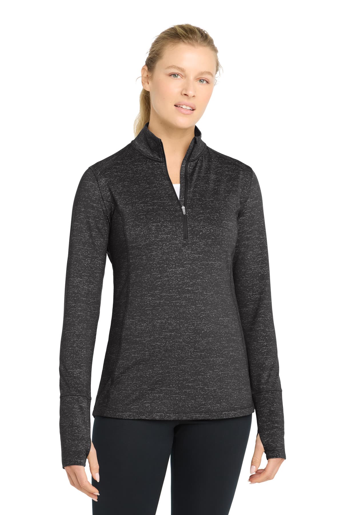 DISCONTINUED Sport-Tek  Women's Sport-Wick  Stretch Reflective Heather 1/2-Zip Pullover. LST855