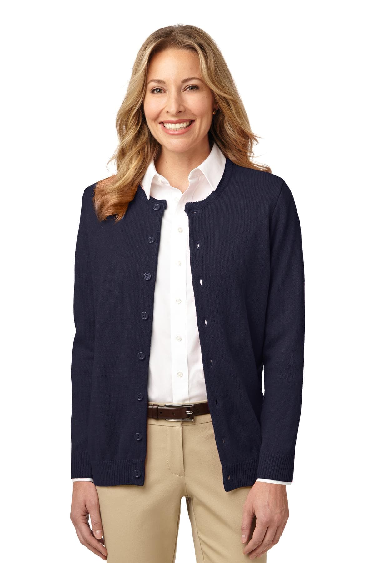 DISCONTINUED Port Authority Ladies Value Jewel-Neck Cardigan Sweater. LSW304
