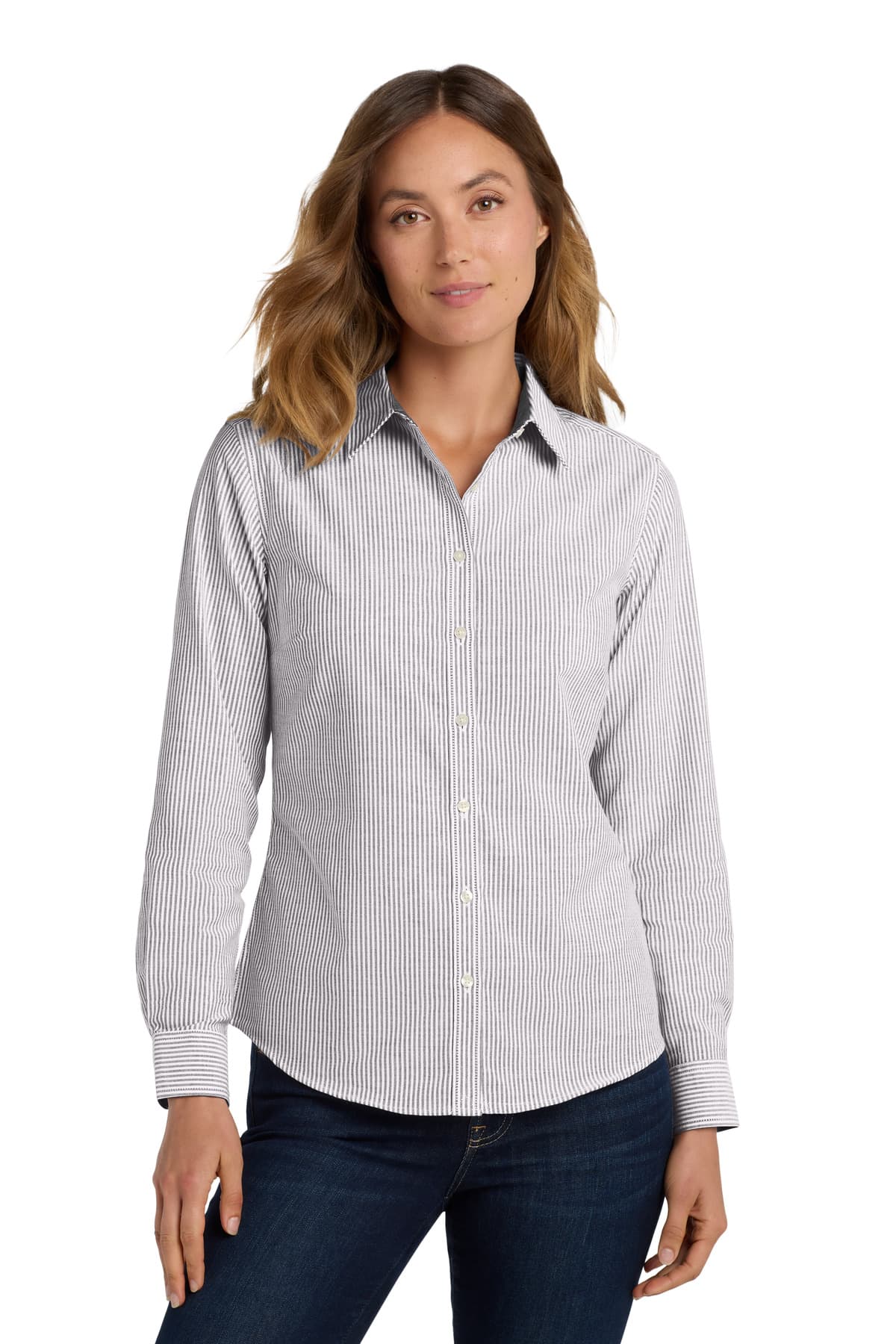 DISCONTINUED Port Authority  Women's SuperPro  Oxford Stripe Shirt. LW657
