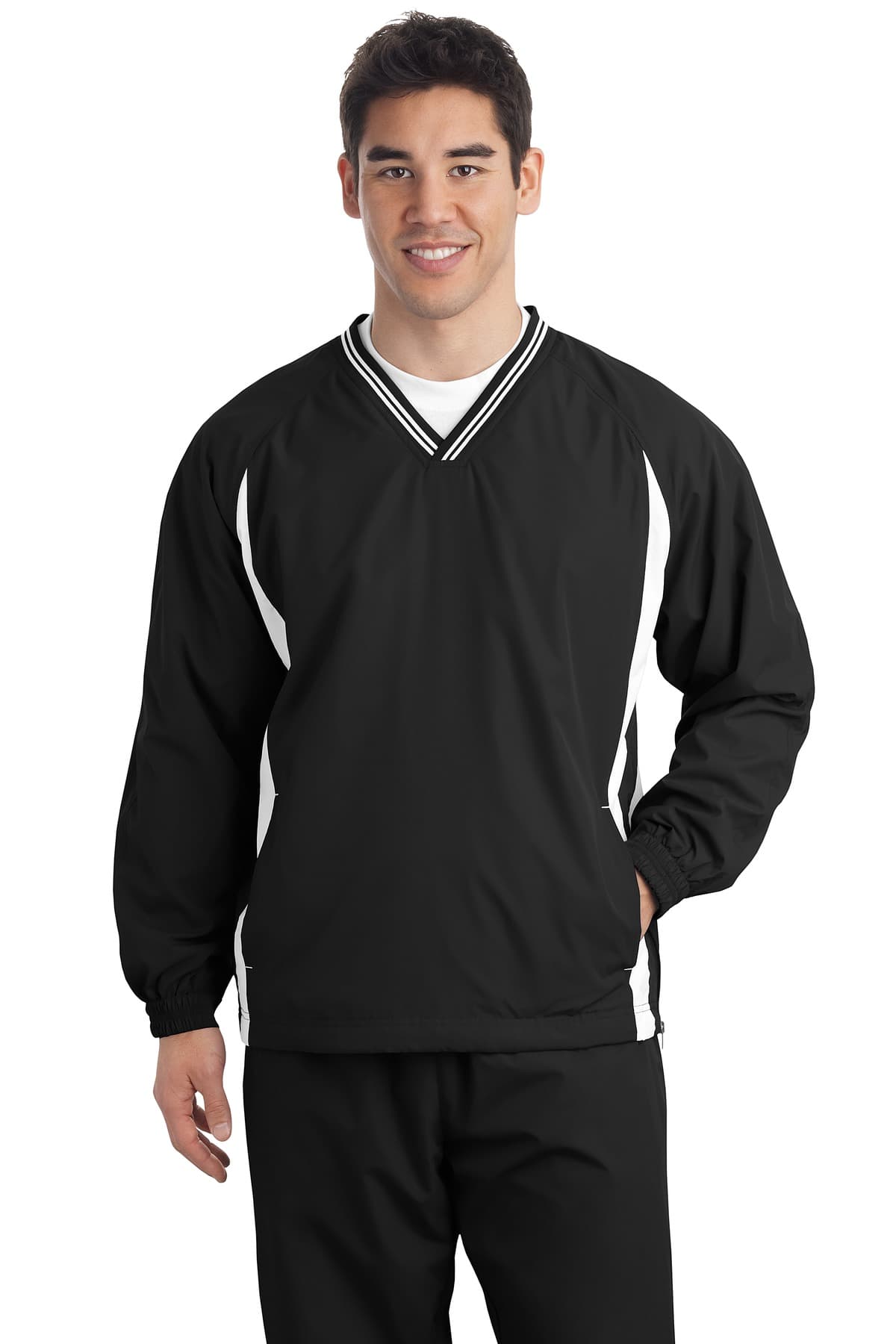 DISCONTINUED Sport-Tek Tall Tipped V-Neck Raglan Wind Shirt. TJST62