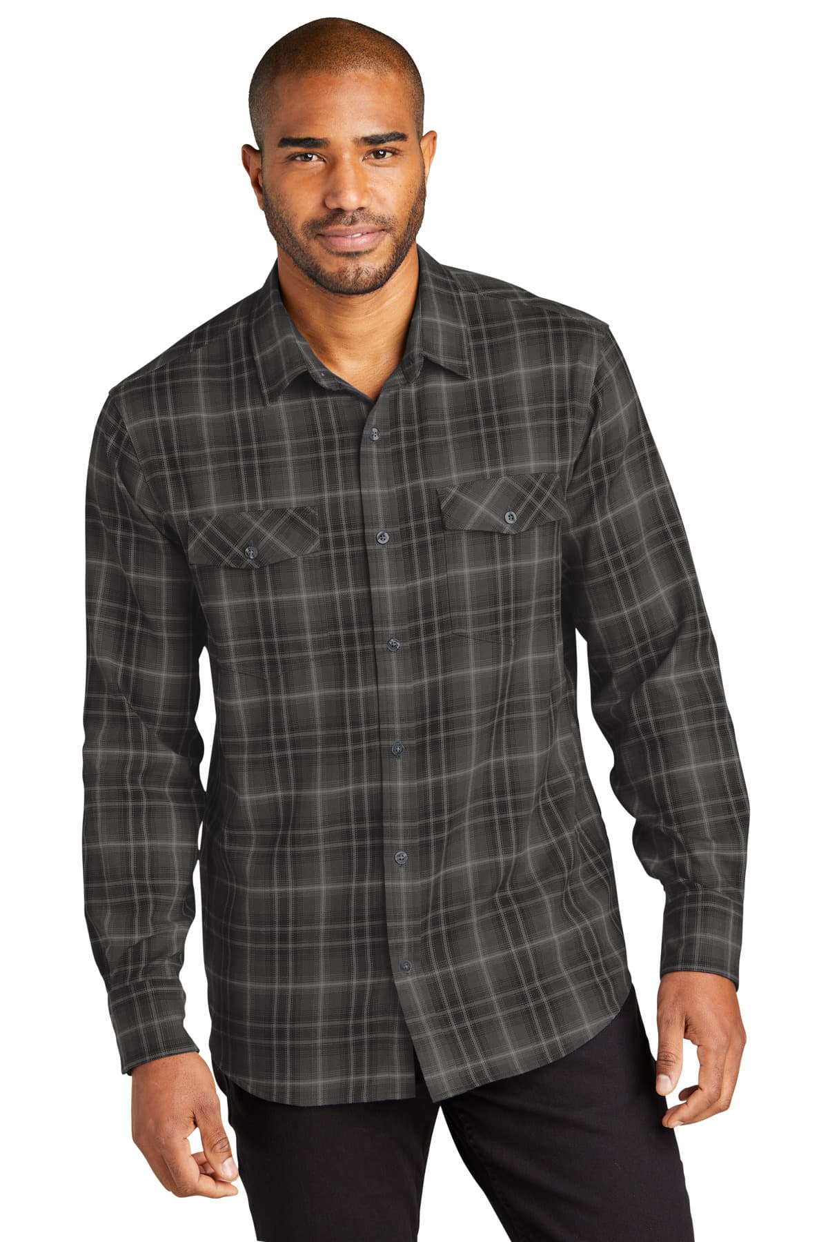 DISCONTINUED Port Authority Long Sleeve Ombre Plaid Shirt W672