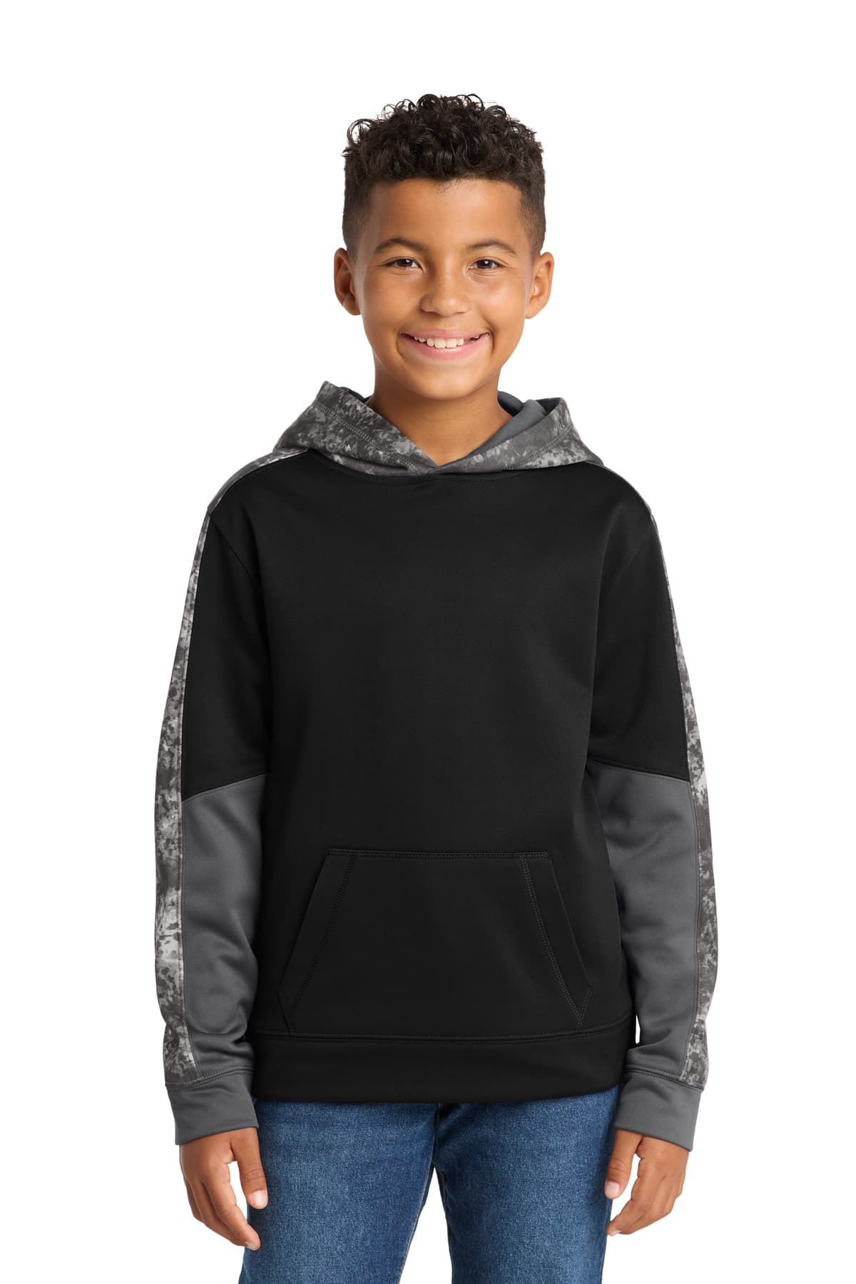 DISCONTINUED Sport-Tek Youth Sport-Wick Mineral Freeze Fleece Colorblock Hooded Pullover. YST231