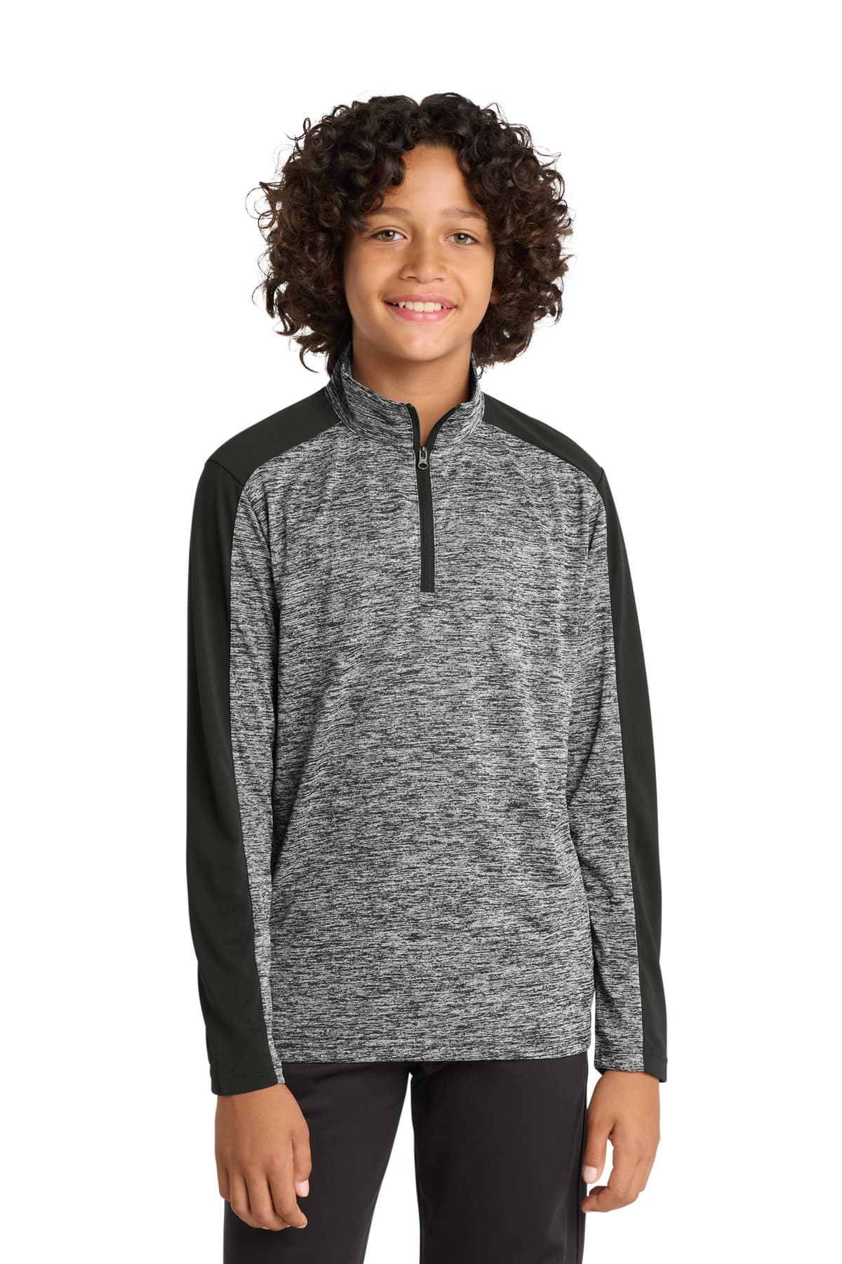 DISCONTINUED Sport-Tek  Youth PosiCharge  Electric Heather Colorblock 1/4-Zip Pullover. YST397